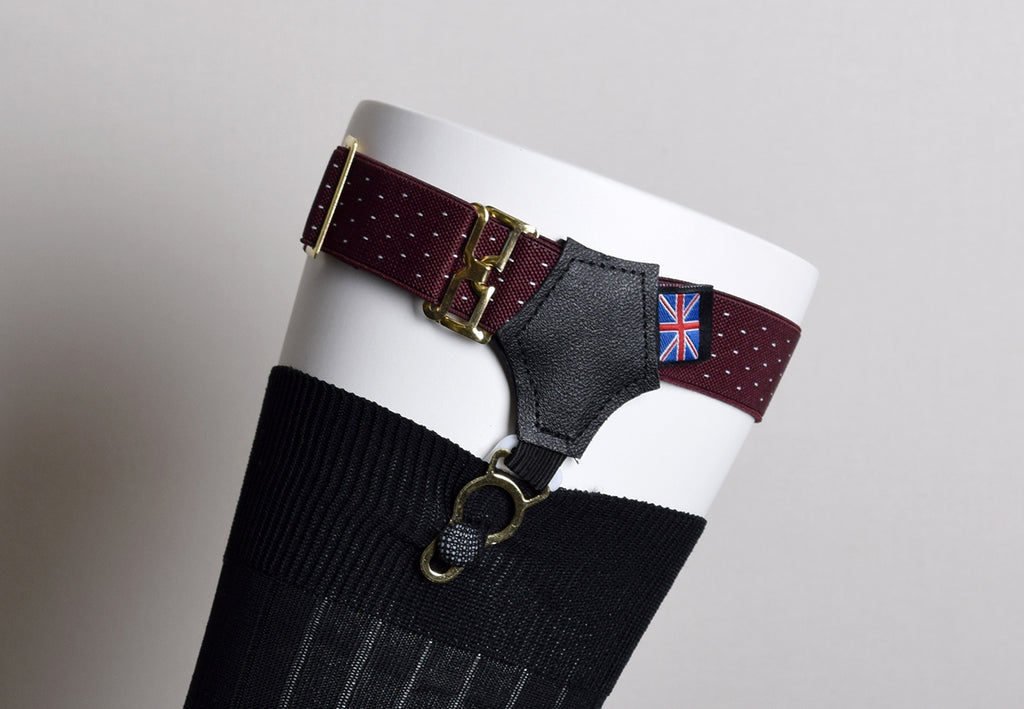 Patterned Sock Suspenders (BR702) - Wine with White Spot