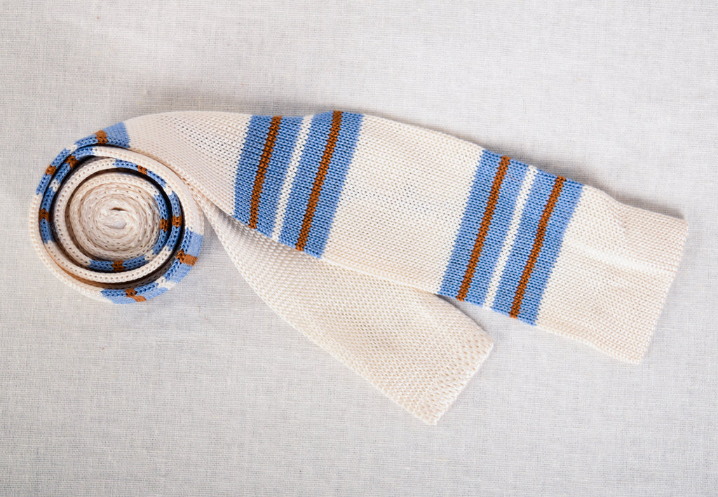 Silk Knitted Ties (CR574) - White/Brown/Blue